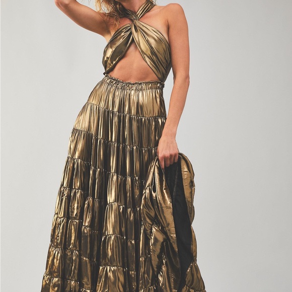 Free People Dresses & Skirts - Free People Something Magical Copper Metallic Maxi Dress XS